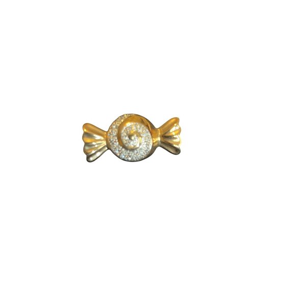 Gold Tone Candy Bow  Brooch Pin With Rhinestones - Picture 11 of 11